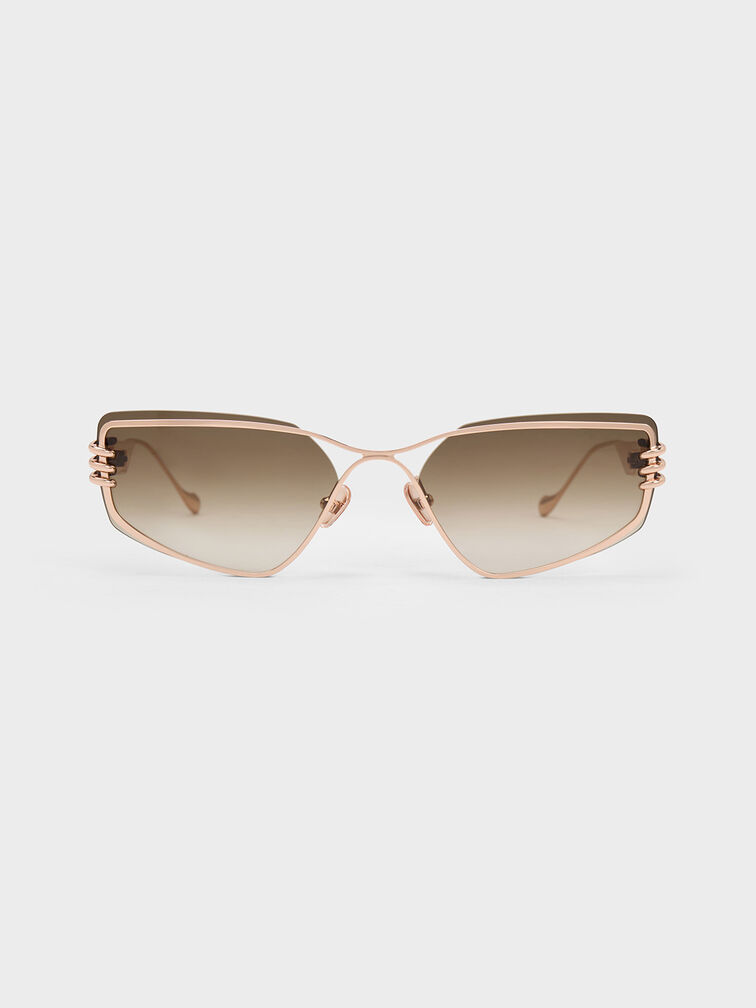 Metallic-Rimmed Geometric Sunglasses, Pink, hi-res