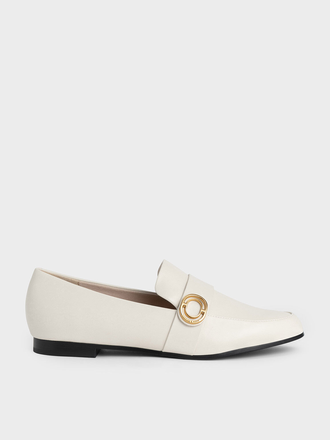 Metallic Accent Almond-Toe Penny Loafers, Chalk, hi-res