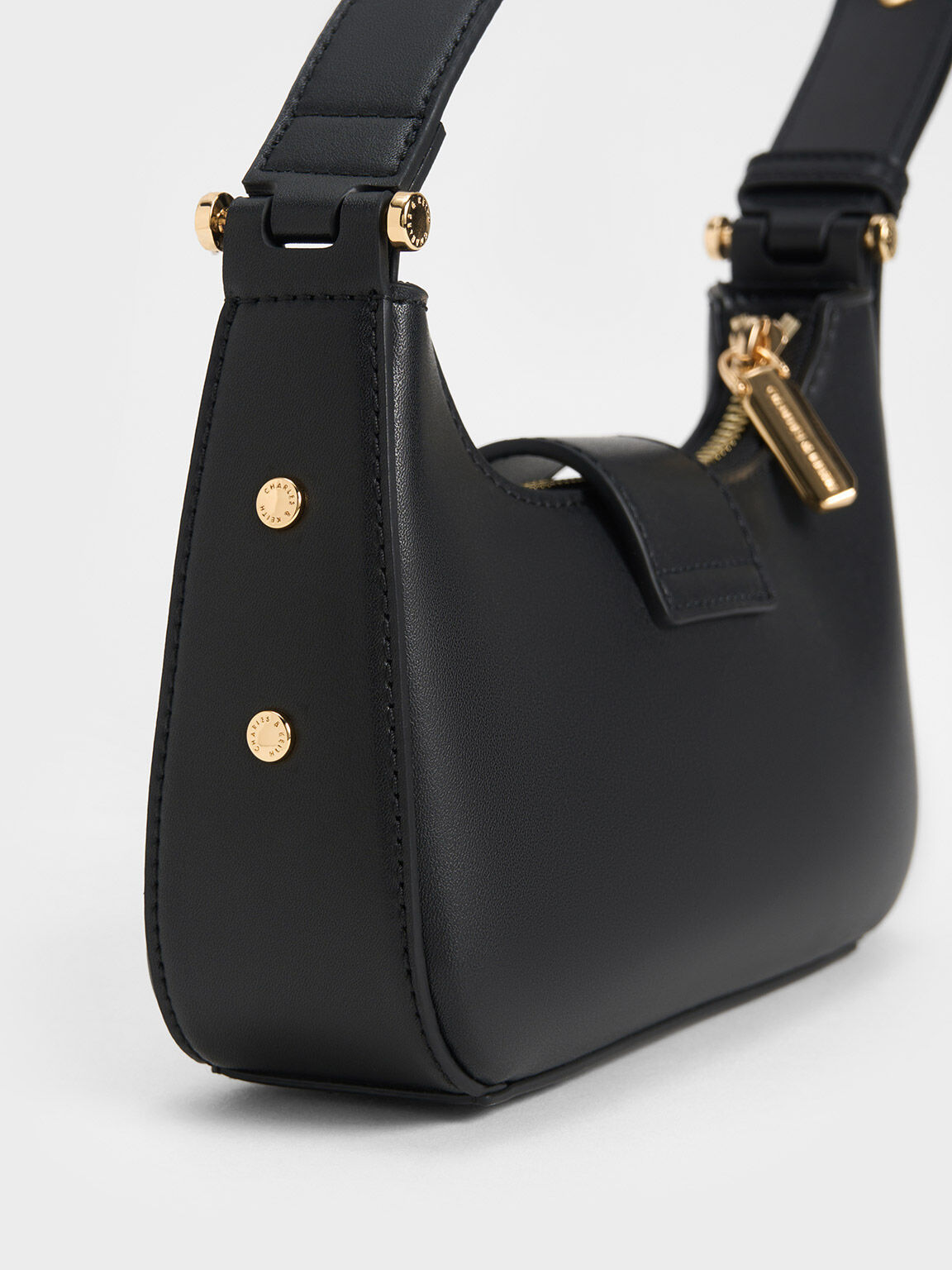 Black Metallic Accent Belted Bag - CHARLES & KEITH SA