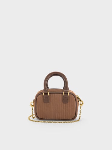 Sianna Corduroy Bowling-Bag Charm, Mocha Brown, hi-res