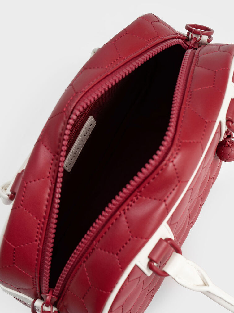 Striped Textured Bowling Bag, Red, hi-res