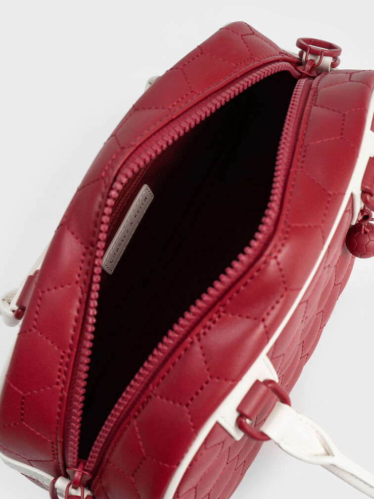 حقيبة بتصميم بولينغ مخططة ومبطنة, أحمر, hi-res