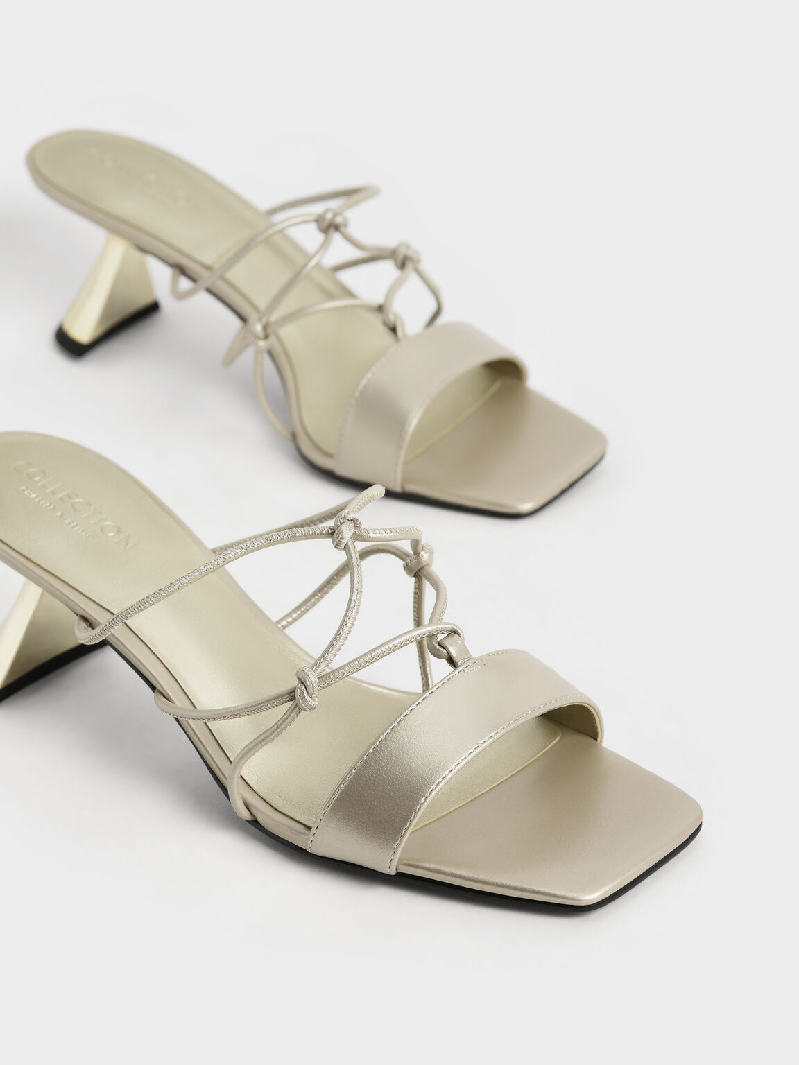 Strappy Metallic Kid Leather Sculptural Heel Sandals, Gold, hi-res