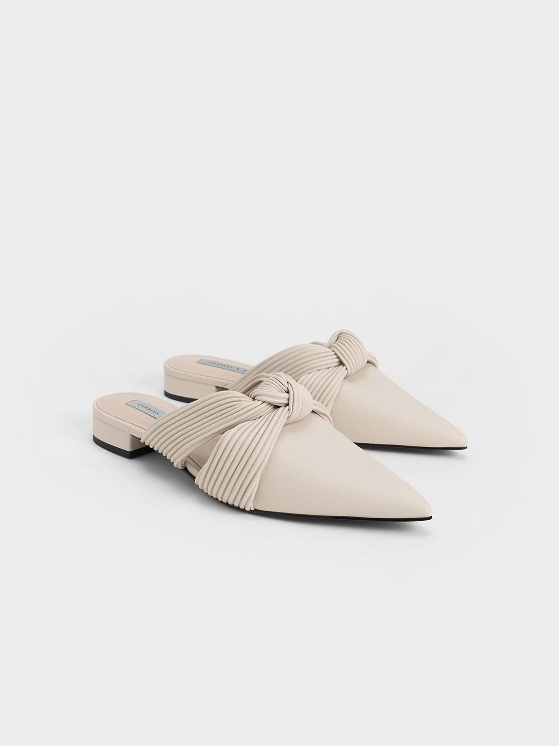 Knotted Pleated Mules, Chalk, hi-res