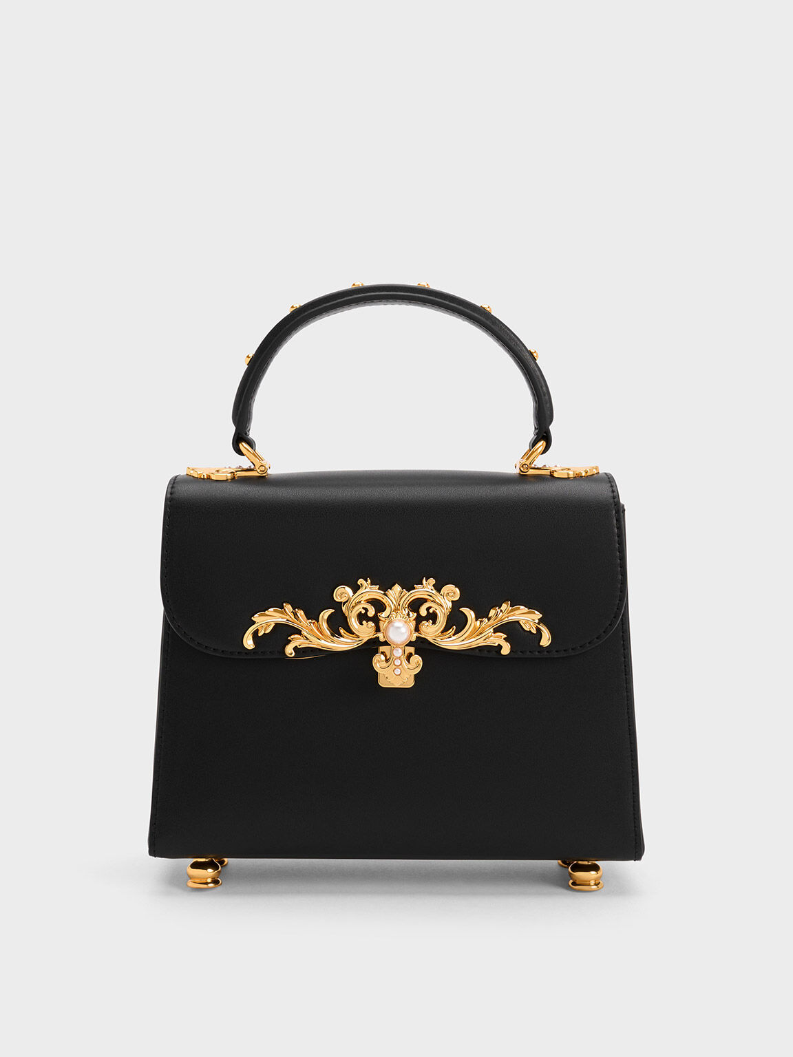 Merial Metallic Accent Top Handle Bag, Black, hi-res