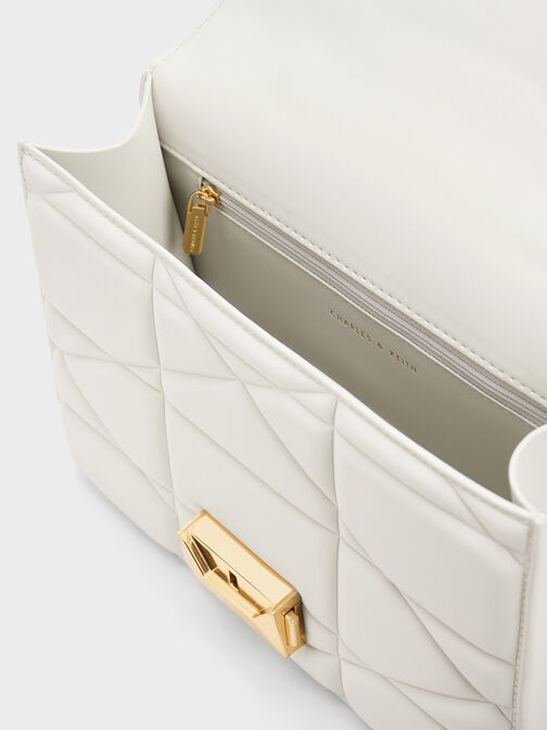 حقيبة بلانش شيفرون بمقبض سلسلة, أبيض, hi-res