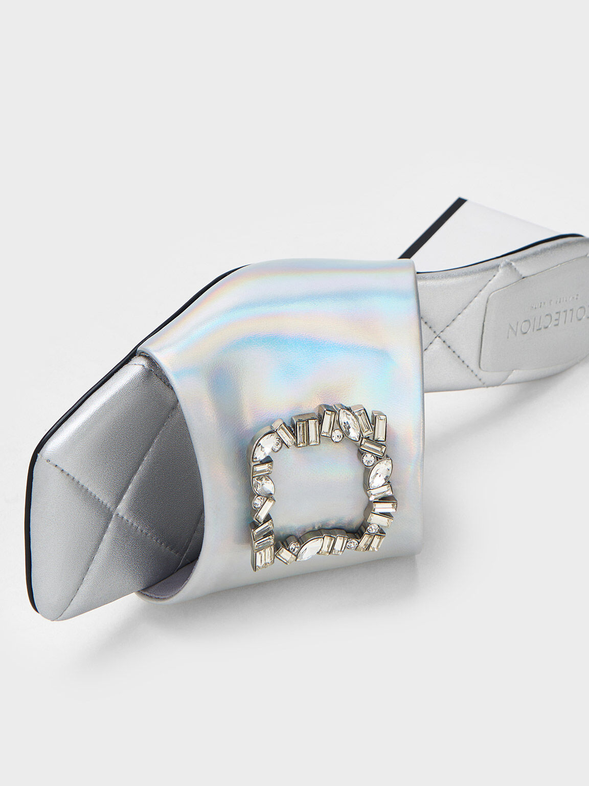 Gem-Embellished Holographic Leather Mules, Multi, hi-res