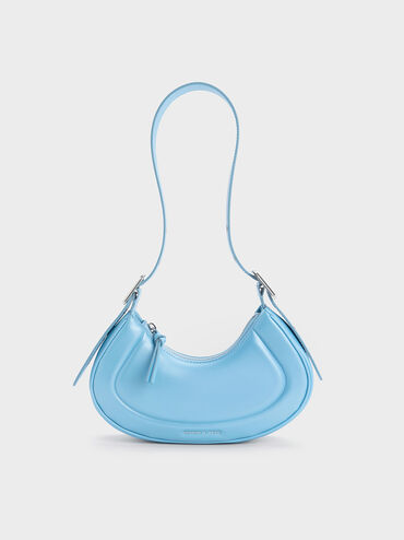 Petra Curved Shoulder Bag, Blue, hi-res