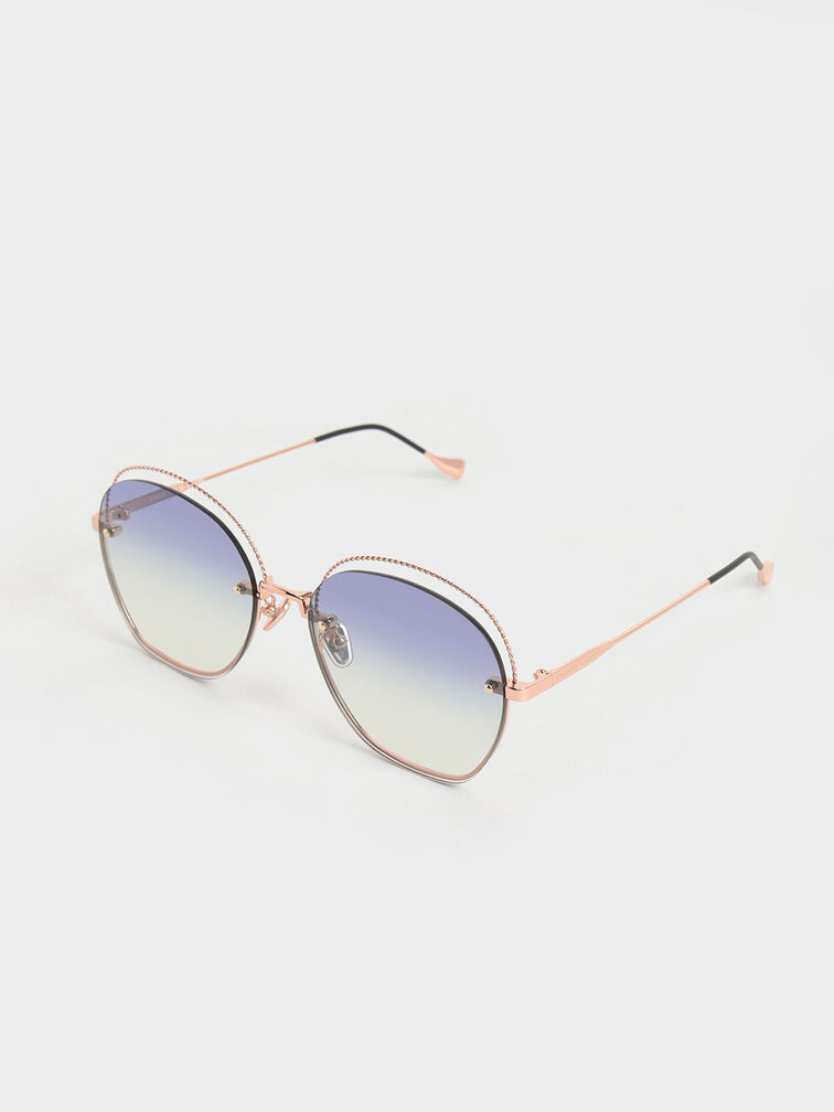 Multi-Tinted Cut-Out Butterfly Sunglasses, Rose Gold, hi-res