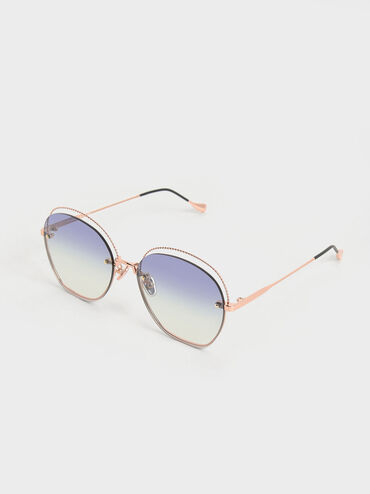 Multi-Tinted Cut-Out Butterfly Sunglasses, Rose Gold, hi-res
