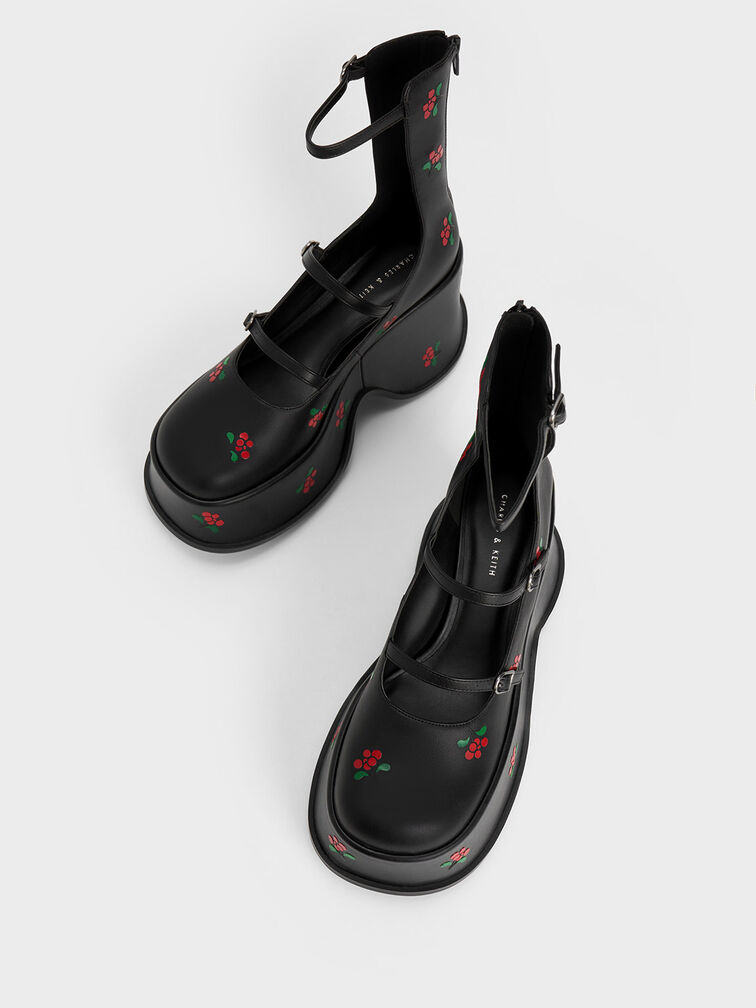 Carlisle Platform Mary Janes, Black Textured, hi-res