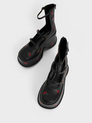 Carlisle Platform Mary Janes, Black Textured, hi-res