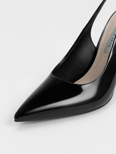 Stiletto Heel Slingback Pumps, Black Patent, hi-res