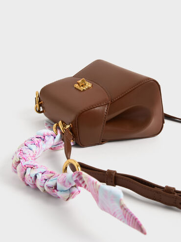 Ulani Scarf-Wrapped Top Handle Bag, Chocolate, hi-res