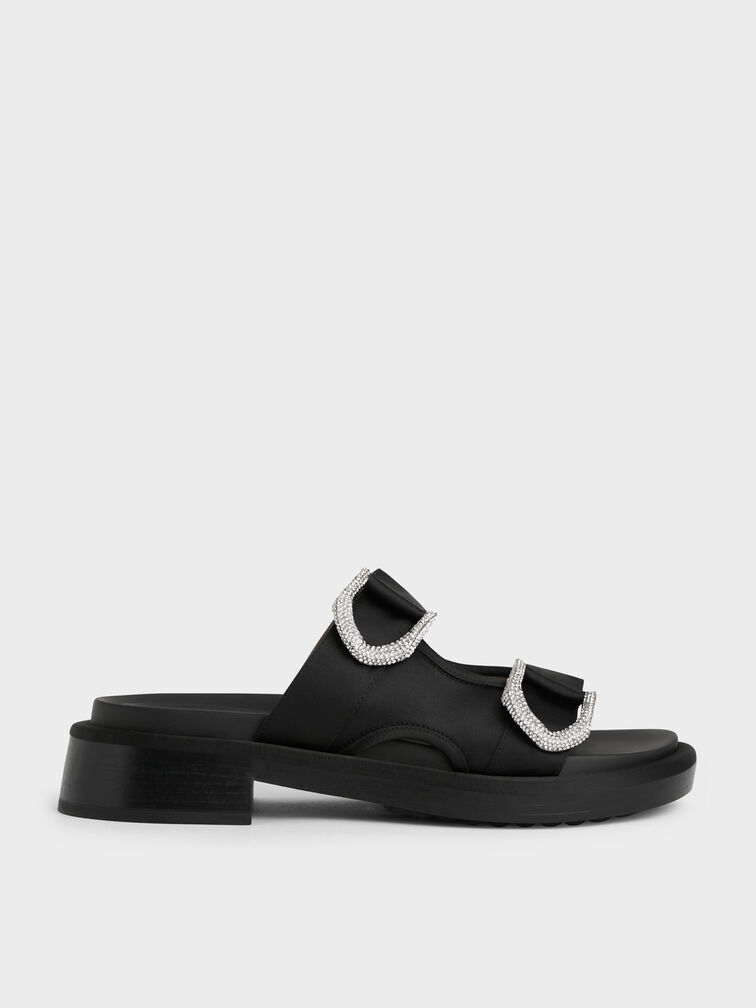 Gabine Recycled Polyester Slides, Black, hi-res