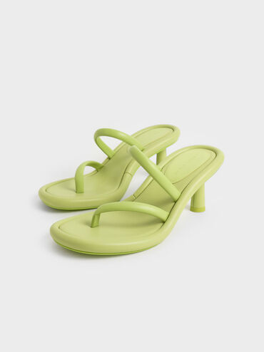 Tubular Heeled Thong Sandals, Green, hi-res