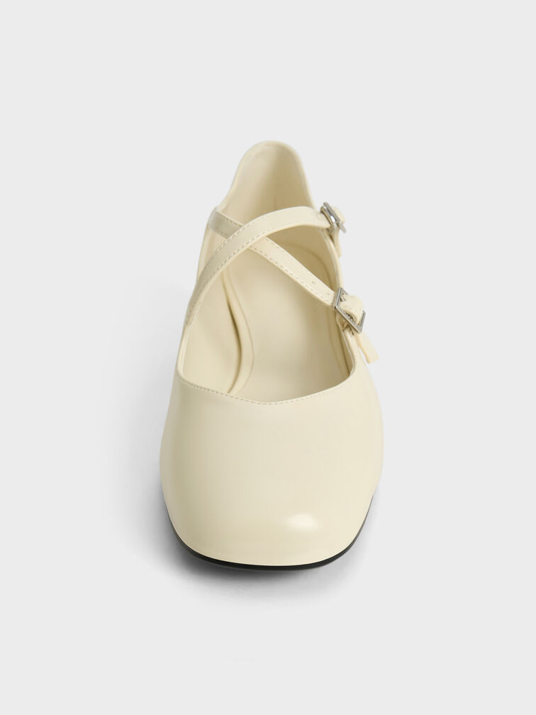 Patent Crossover-Strap Block-Heel Mary Janes, Chalk, hi-res
