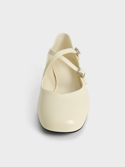 Patent Crossover-Strap Block-Heel Mary Janes, Chalk, hi-res