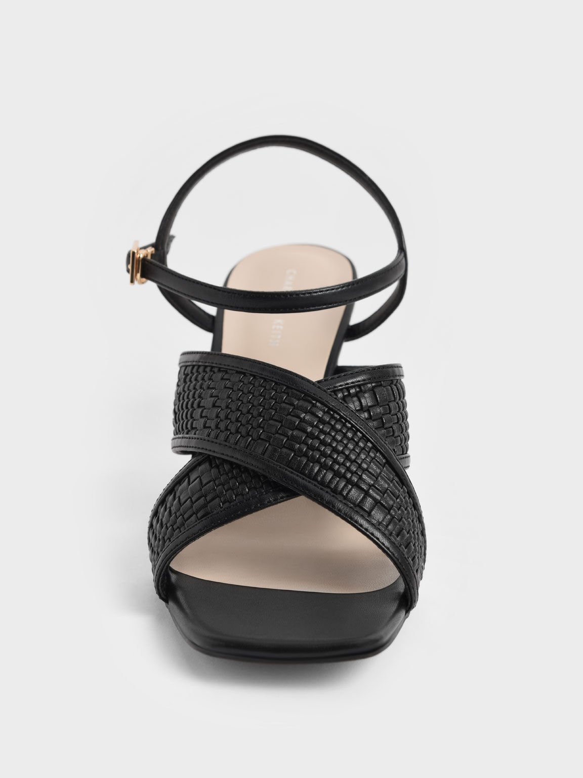 Woven Crossover Slingback Sandals, Black, hi-res