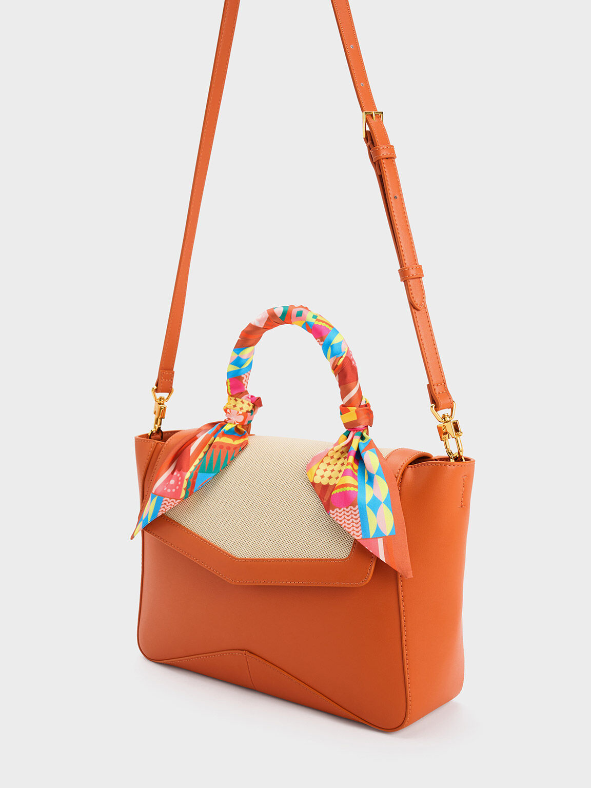Arley Canvas Scarf-Wrapped Top Handle Bag, Orange, hi-res