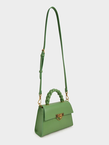 Tallulah Braided Handle Trapeze Bag, Green, hi-res