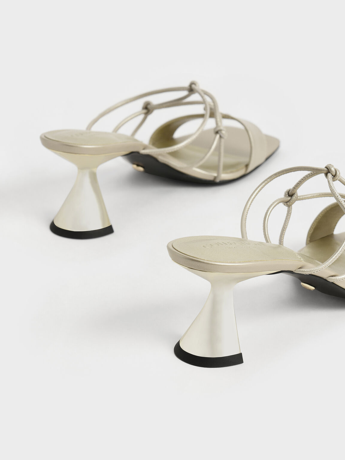 Strappy Metallic Kid Leather Sculptural Heel Sandals, Gold, hi-res