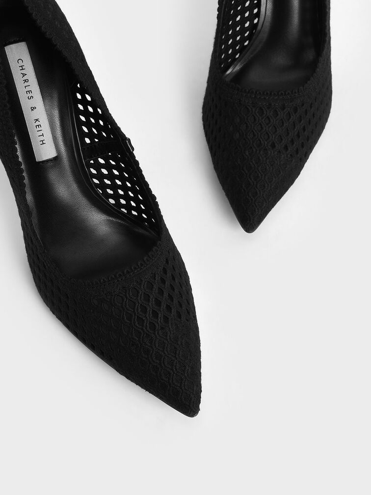 حذاء كلاسيكي منسوج بكعب عالي رفيع, أسود, hi-res
