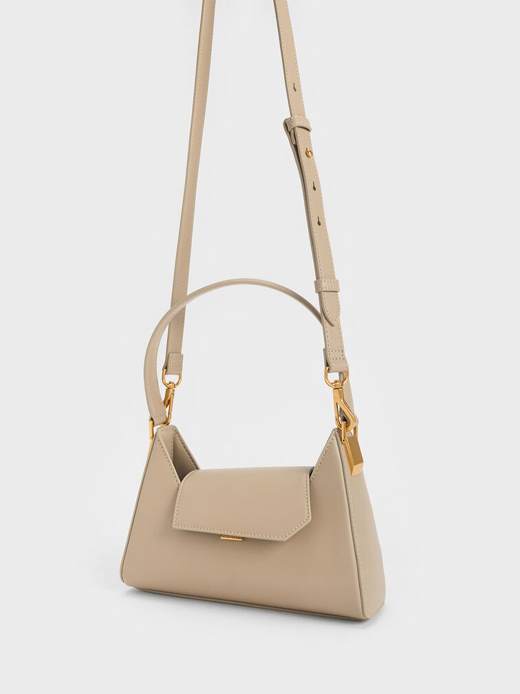 Front Flap Trapeze Shoulder Bag, Sand, hi-res