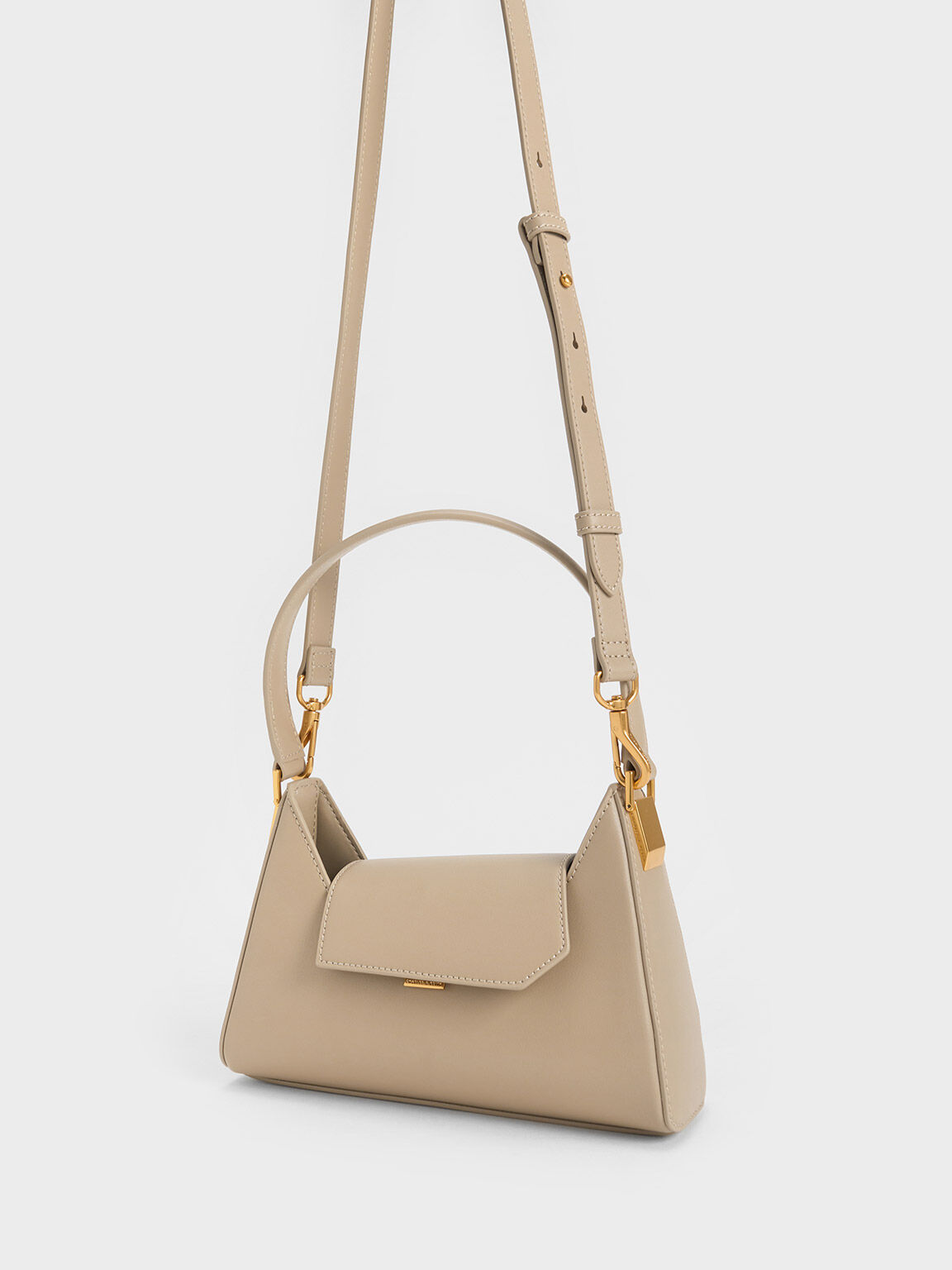 Front Flap Trapeze Shoulder Bag, Sand, hi-res