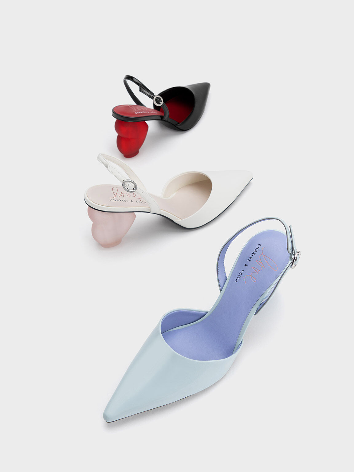 Heart Heel Slingback Pumps, White, hi-res