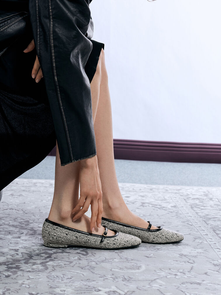 Tweed Contrast-Trim Buckle-Strap Mary Janes, Multi, hi-res
