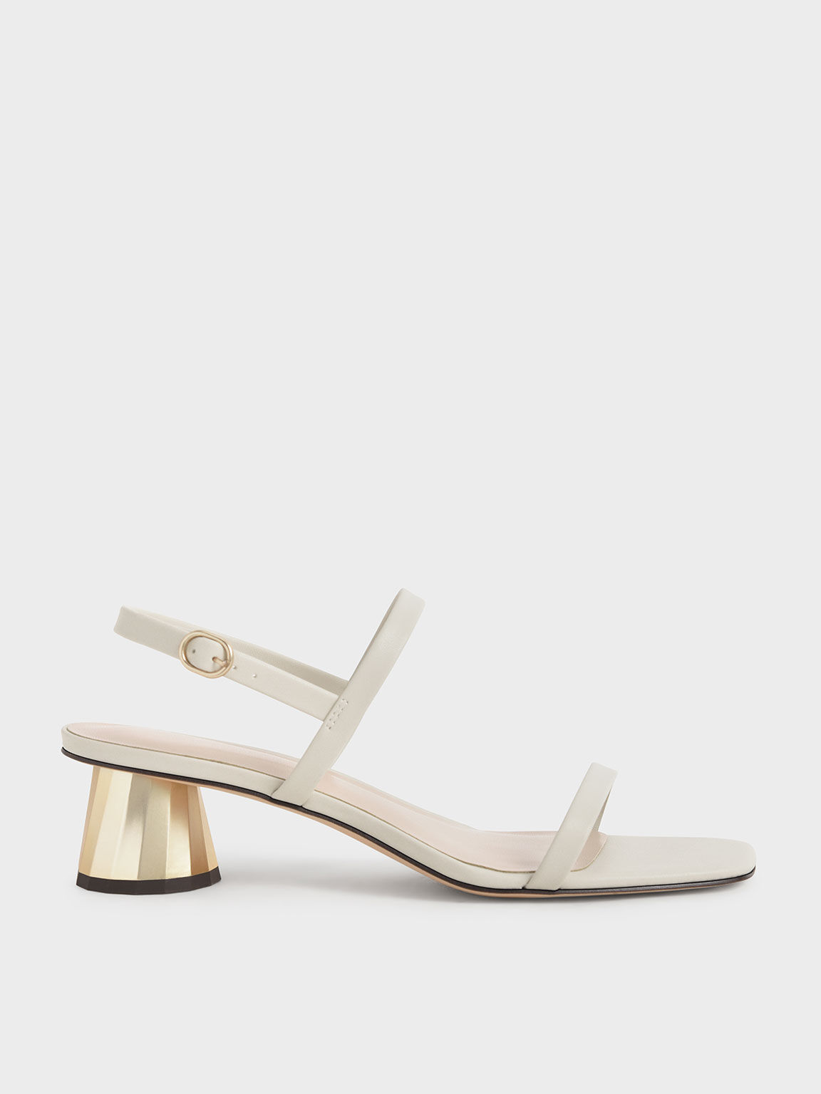 Metallic Cone Heel Slingback Sandals, Chalk, hi-res