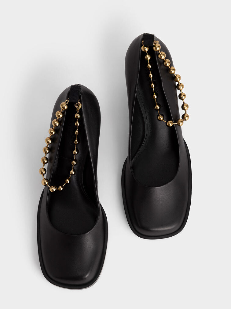 حذاء جلد بكعب مزين بأسورة حول الكاحل, أسود, hi-res