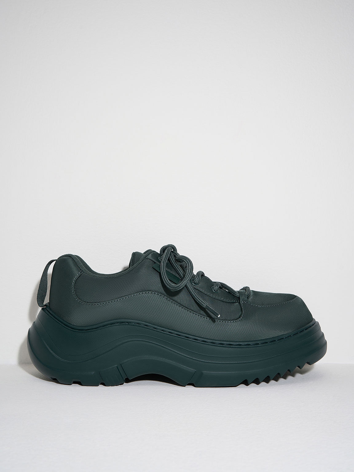 Nylon Chunky Sole Sneakers, Dark Green, hi-res
