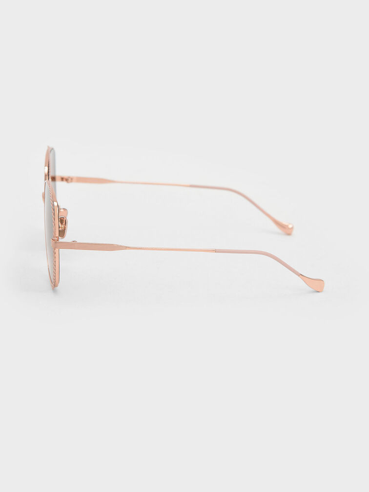 نظارة شمسية بإطار على شكل فراشة بتصميم مفرغ, زهري, hi-res