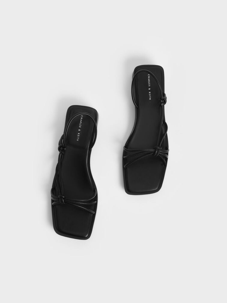 Strappy Knotted Slingback Sandals, Black, hi-res