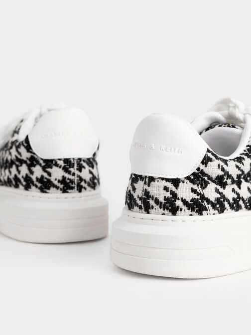 Stevie Houndstooth Print Sneakers, White, hi-res