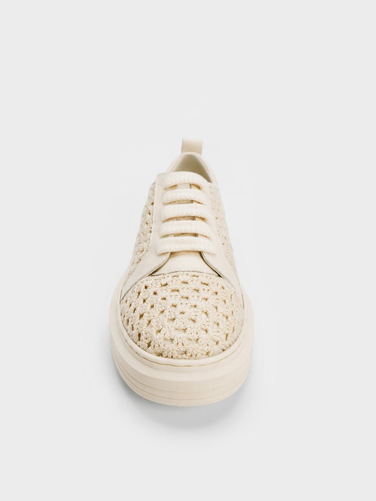 Fable Crochet & Leather Sneakers, Chalk, hi-res