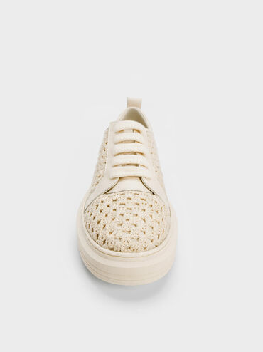 Fable Crochet & Leather Sneakers, Chalk, hi-res