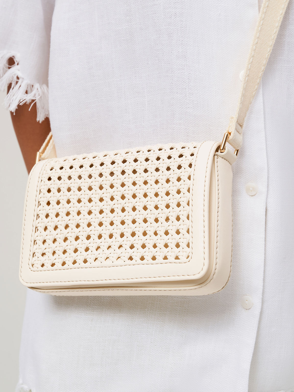 Cream Cecily Woven Shoulder Bag CHARLES KEITH SA