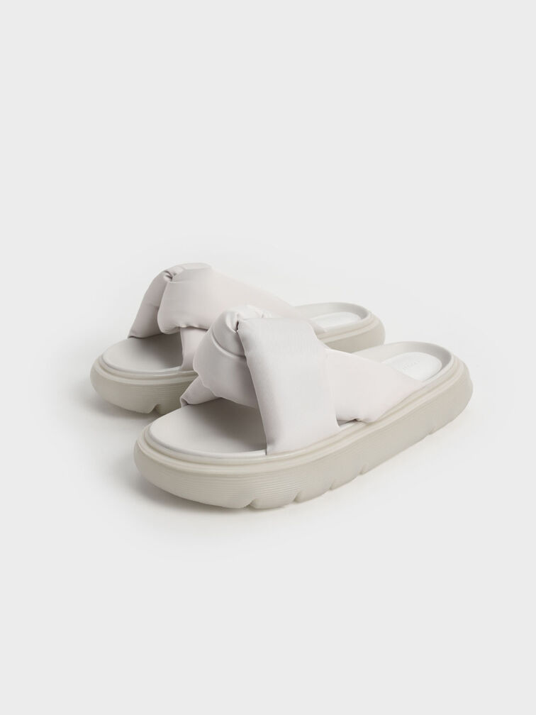 Odessa Nylon Round-Toe Slide Sandals, White, hi-res