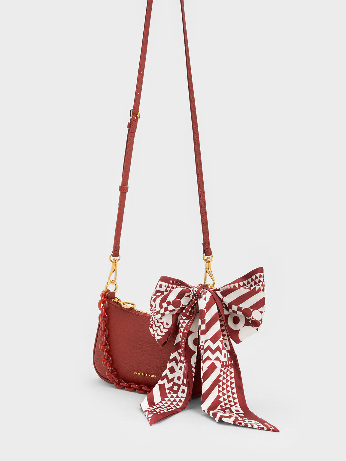 Alcott Scarf Chain-Link Shoulder Bag, Brick, hi-res