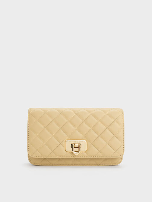 Cressida Quilted Push-Lock Clutch, Beige, hi-res