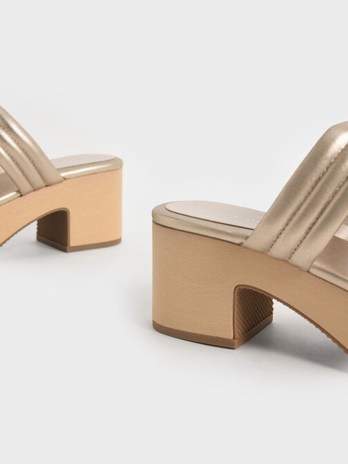 Metallic Tubular Platform Sandals, Gold, hi-res