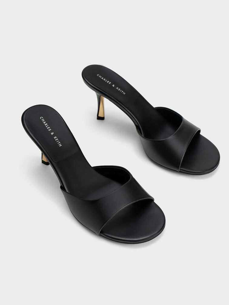 Round-Toe Sculptural Heel Mules, Black, hi-res