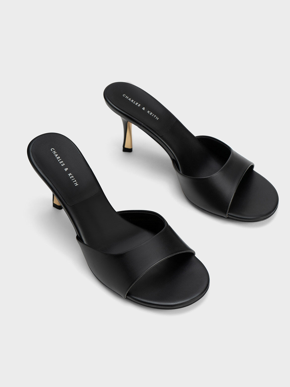 Round-Toe Sculptural Heel Mules, Black, hi-res
