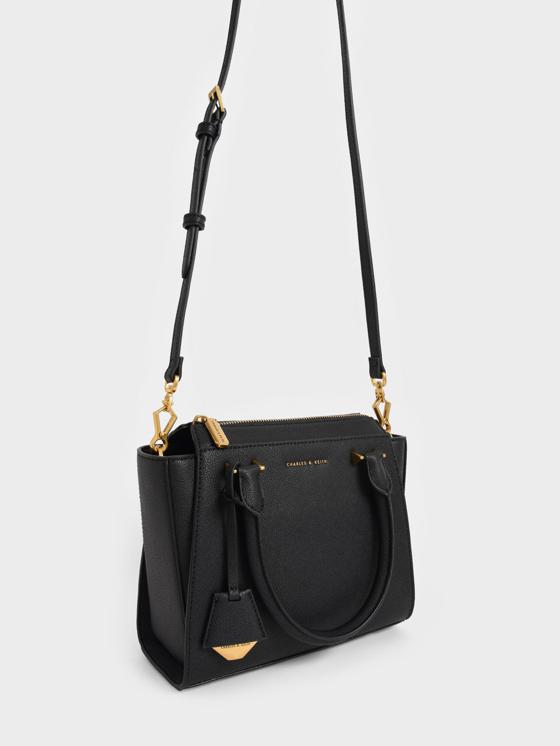 Black Harper Double Handle Trapeze Tote Bag - CHARLES & KEITH SA