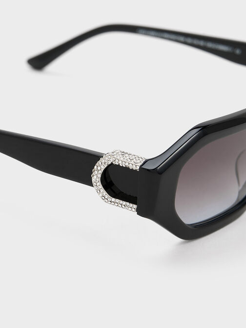 نظارات شمسية بشكل بيضاوي مرصعة ببلورات سواروفسكي, أسود, hi-res