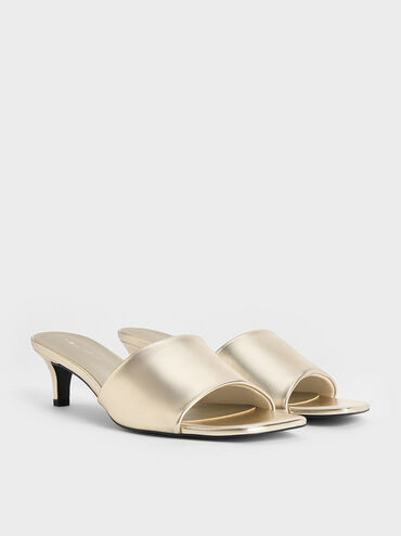 Metallic Square-Toe Kitten-Heel Mules, Light Gold, hi-res