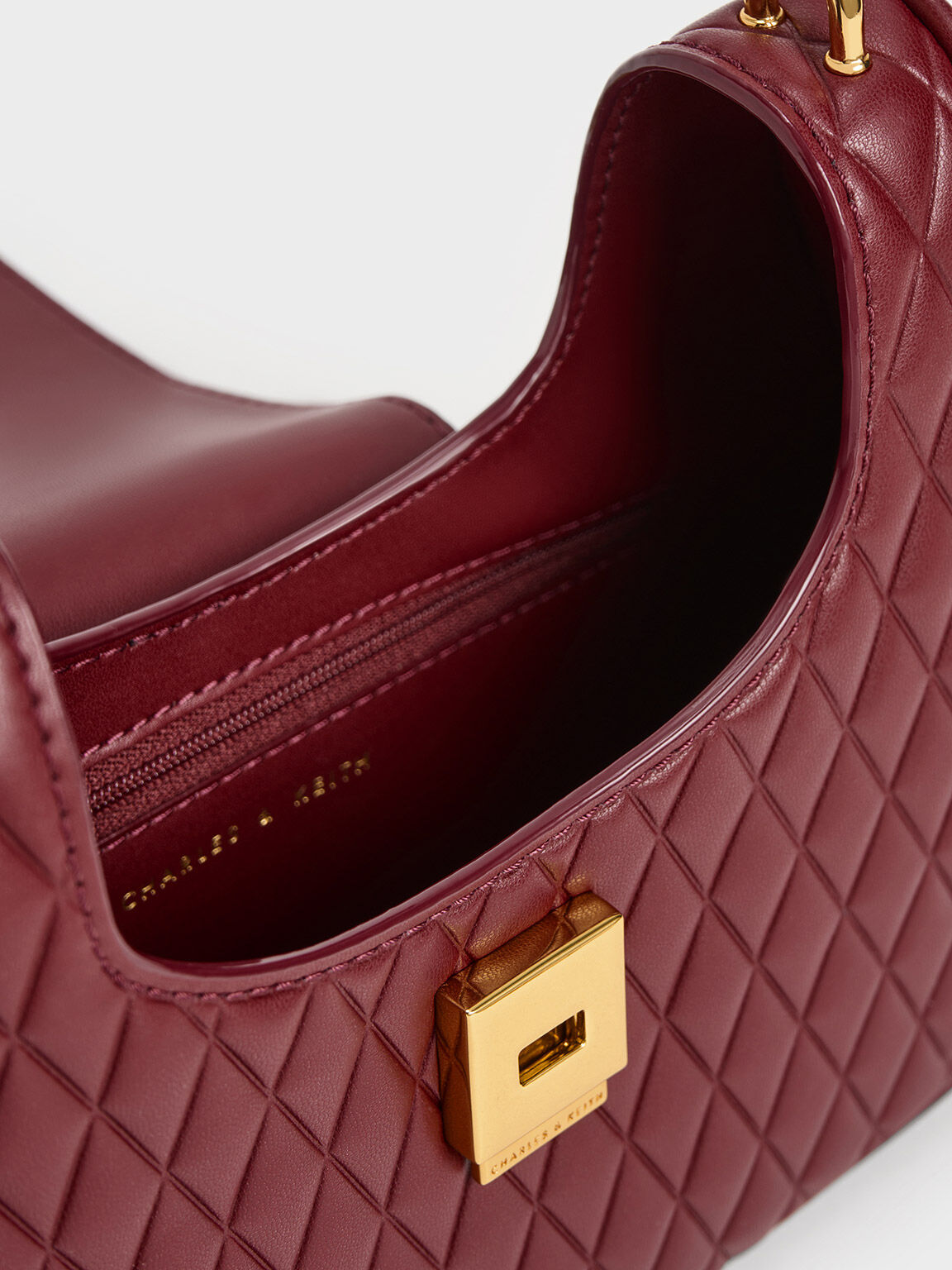 Quinlynn Curved Shoulder Bag, Burgundy, hi-res